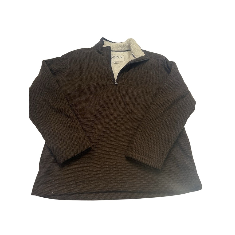 Orvis Sherpa Lined Waffle-Knit Brown 1/4 Zip Pullover Sweater Men's M